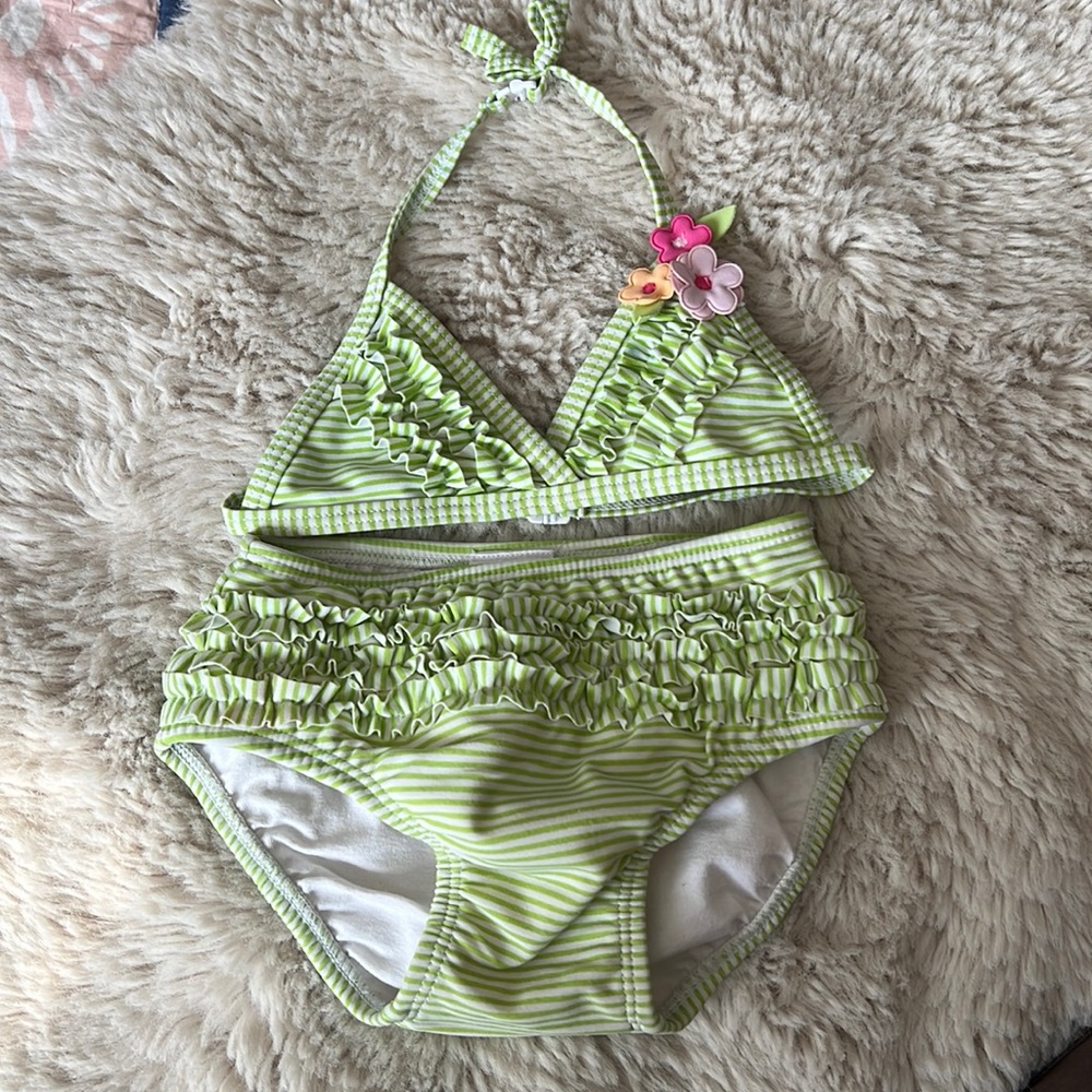Gymboree two piece swim bikini for baby size 12-18 M green stripe